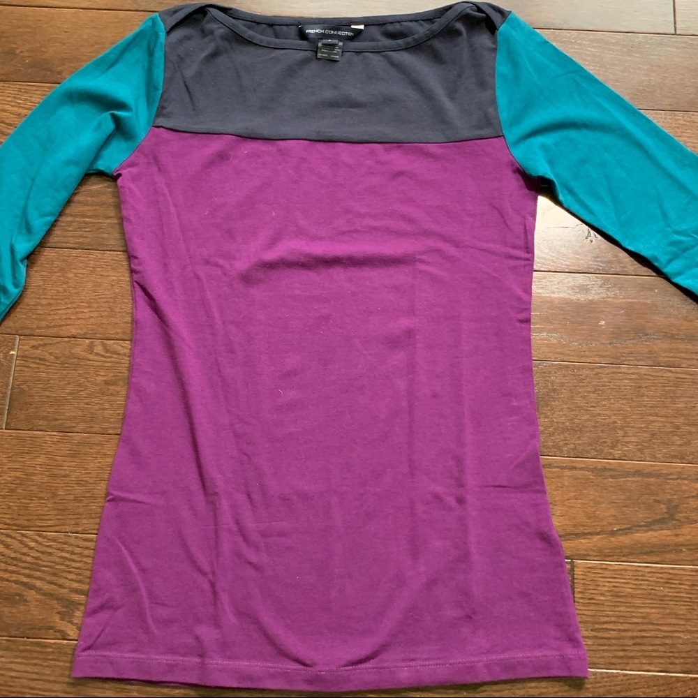 French Connection colorblock 3/4 length sleeve top